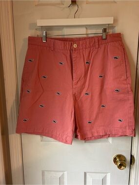 Vineyard Vines Coral Pink Chino Shorts with Whale Detail